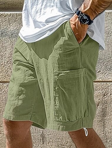  Homens Calção Shorts de linho Shorts de verão Shorts de praia Cintura elástica Com Cordão Tecido Conforto Respirável Comprimento do joelho Ao ar livre Casual Diário Férias Moda Preto Branco Com