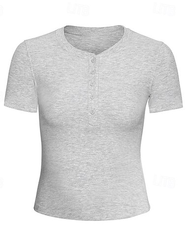  女性用 ヨガTシャツ ヘンリーカラー 高通気性 半袖 スポーツ 純色 トップス ために ピラティス ランニング ヨガ アクティブウェア