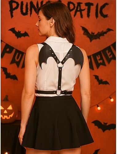  Harnais d'Halloween en similicuir pour femme, motif ailes de chauve-souris – accessoire de costume gothique réglable pour fêtes et cosplay
