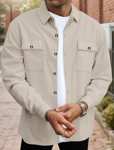  Ανδρικά Ελαφρύ μπουφάν Μπουφάν βάφλα Casual Jacket Διακοπές Καθημερινά Αναπνέει Τσέπη Άνοιξη Φθινόπωρο Σκέτο Μοντέρνα Κλασσικό Πέτο Κανονικό Μαύρο Λευκό Κρασί Σκούρο πράσινο Χακί Σακάκια