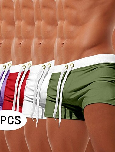  Pánské plavky, 4 ks, kraťasy, plážové kraťasy, elastický pas, stahovací šňůrka, kapsa na zip, jednobarevné, rychleschnoucí, prodyšné, délka ke kolenům, ležérní, denní, plážové, dovolené, módní, modrá,