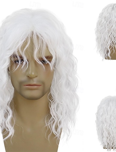  20 palcové paruky ve stylu 80. let, rockové paruky pro muže a ženy, paruka, dlouhá blond paruka s ofinou, kostým 80. let, halloween, blond kudrnaté, vlnité, mullet, rocker, disco, punk styl