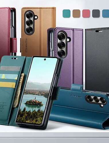  telefon Etui Til Samsung Galaxy Z-brett 7 Z Brett 6 Z Fold 5 Lommebok-kortveske med stativ Magnetisk Støtte trådløs lading Kontor / Bedrift TPU PU lær