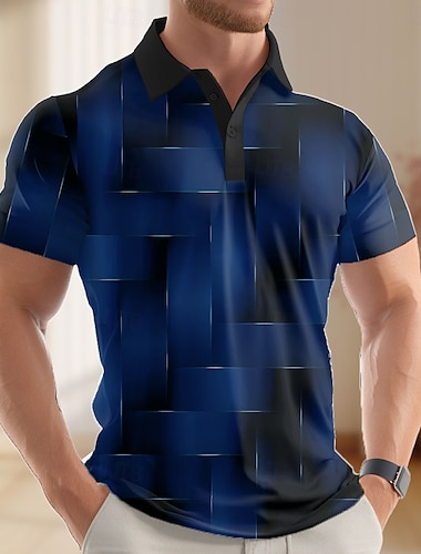  Męskie Geometryczny Abstrakcja Gra polo Krótki rękaw Koszulki polo Klapa Biznesowy swobodny Biznes Athleisure Dzienne zużycie Druk 3D Guziki Lato Czarny Ciemnoniebieski Ciemnofioletowy