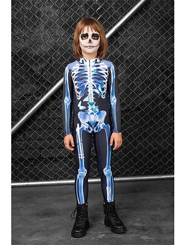  Skelet Halloween Bodysuit Kattedragt til hele kroppen Skræmmende kostume Børne Voksne Herre Dame Drenge Halloween Karneval De dødes dag Ydeevne Fest Natklub Nemme Halloween kostumer Klæd dig ud