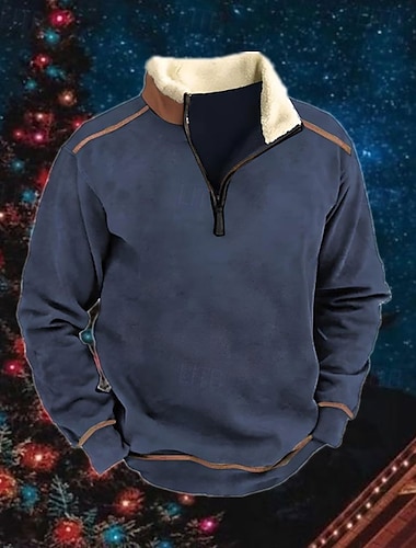  Per uomo Maglia Felpa con zip corta Blu Colletto Mao Blocco di colori Patchwork Sport & Outdoor Quotidiano Ferie Poliestere Vintage Casual Pile sottile Autunno & Inverno Abbigliamento Felpe con