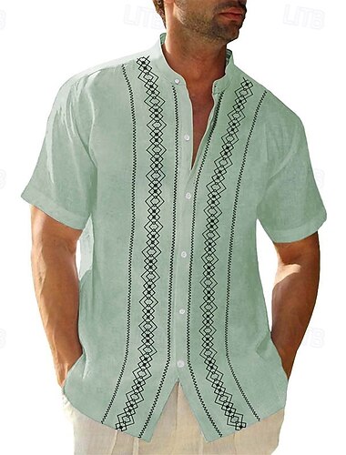  Ανδρικά Πουκάμισο Guayabera Καλοκαιρινό πουκάμισο Casual πουκάμισο Πουκάμισο με κουμπιά Μαύρο Λευκό Θαλασσί Πράσινο του τριφυλλιού Γκρίζο Κοντομάνικο Boho Paisley Damask Συμπαγές / Απλό χρώμα