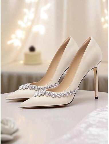  Eleganti scarpe da donna con tacco a spillo in raso a punta con decorazioni in cristallo - scarpe eleganti di lusso per matrimoni formali e cocktail party