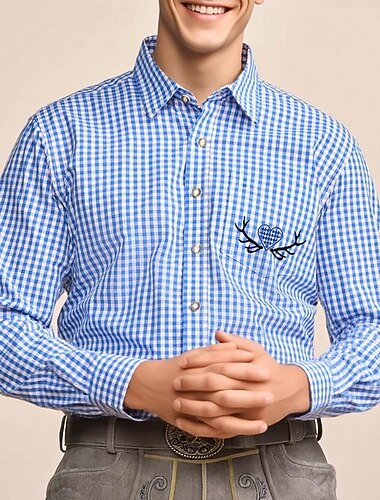  Oktoberfest Quadri Camicia in pelle di daino Cuore di diamante bavarese Bavarese Tedesco Prati Per uomo Carnevale Festa della birra Panno in stile tradizionale Camicia