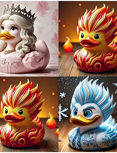  Estátua de pato de resina de pato de fogo de gelo, decoração criativa e engraçada de pato para festa, mesa ou prateleira, presente de ornamento de pato de fantasia exclusivo