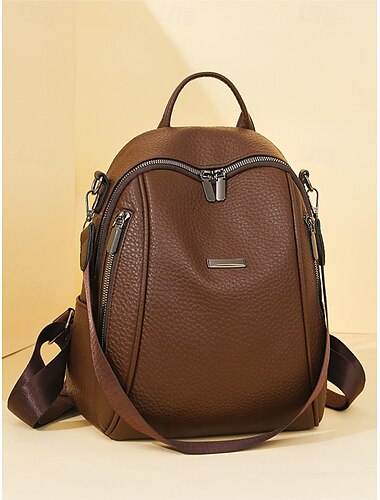  Mini mochila de piel sintética marrón para mujer: mochila de moda impermeable y resistente a los arañazos para viajes, trabajo y uso diario.