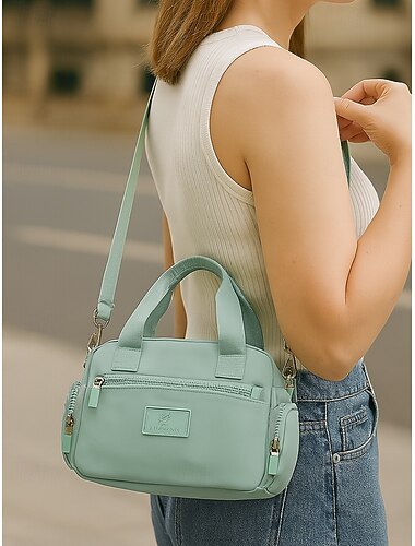 Per donna Borsa a tracolla Borsa a tracolla Borse a Spalla Nylon Casuale Casual Quotidiano Cerniera Tasche Multiple Grande Capacità Leggero Tinta unica Grigio scuro Nero Rosa