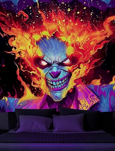  Halloween Tkanina w Czarnym Świetle Płonący Joker UV Reaktywny Świecąca w Ciemności Las Trippy Górski Mroczny Cmentarz Duch Tkanina Wisząca Sztuka Ścienna Mural do Salonu Sypialni