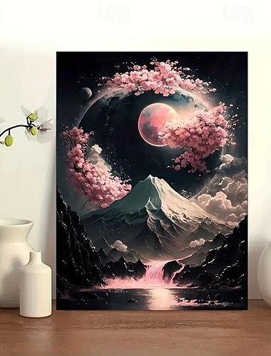  1 pezzo di tela moderna senza cornice con paesaggio giapponese al neon, grande decorazione murale per soggiorno e camera da letto, opera d'arte senza cornice
