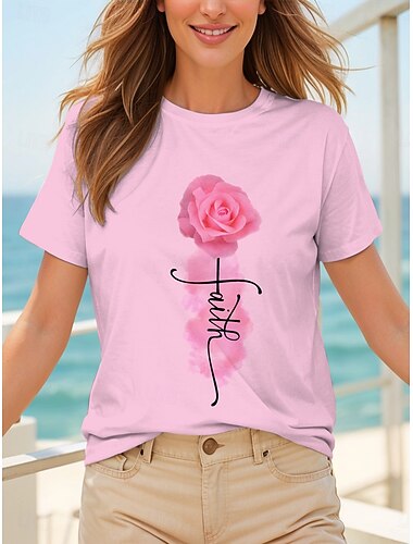 Dame T-shirt Nuance Blomstret Grafisk Årgang Stilfuld Klassisk Kortærmet Rund hals Almindelige toppe Daglig Weekend Trykt mønster Sort Hvid Gul Lyserød Blå Sommer Forår
