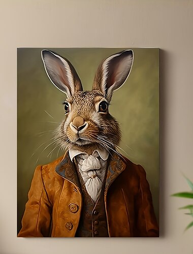  Toile vintage représentant un lapin, décoration murale amusante et créative sans cadre pour la maison, le bureau ou le café & plus