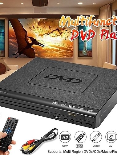  נגן DVD 1080p 15W עם שלט רחוק לצפייה מרובה זוויות, יציאת USB