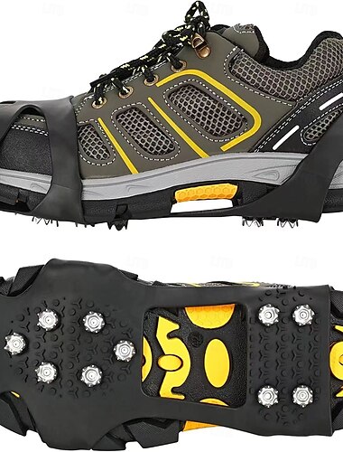  pontas de borracha antiderrapantes para calçados de inverno, tração de 10 crampons para neve e gelo, fácil instalação, pretas - ideais para segurança ao ar livre