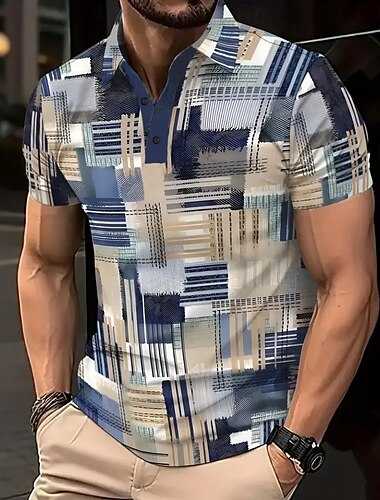  Hombre Bloque de color Polo Manga Corta Camisas de polo Camisas con cuello Casual Ropa Deportiva Botones Verano Azul Marino Azul Piscina Morado