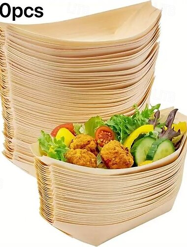  50 ks dřevěných jednorázových lodiček na jídlo, bambusové misky na sushi, předkrmy, jednohubky – ideální na svatbu, narozeninovou oslavu, návrat do školy a vánoční akce