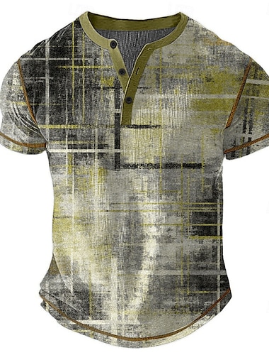  Homens Gráfico Abstrato Camisa Henley Camiseta Waffle Manga Curta Diário Retro Vintage Clássico Esportes Casual Feriado Primavera Verão Todas as Estações Verde Azul Caqui Cinzento Escuro Henley