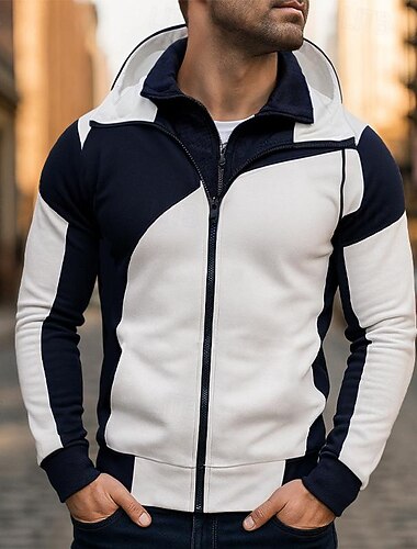  Per uomo Felpa con cappuccio Felpa con cappuccio a zip intera Felpa con cappuccio in pile Bianco Rosso Blu Grigio Con Cappuccio Semplice Patchwork Sport & Outdoor Casuale Quotidiano Streetwear Cool