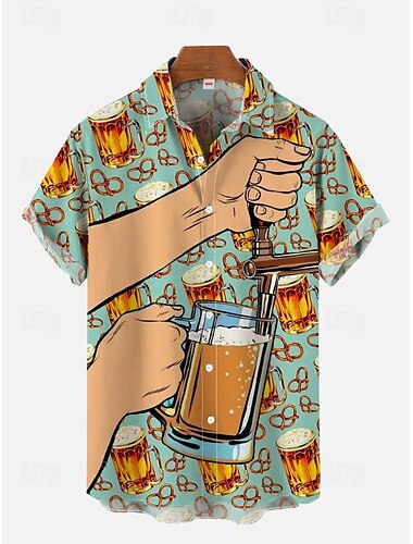  Oktoberfest Birra Camicie Hawaii Camicia Aloha bavarese Monaco Tedesco Grafico Per Per uomo Adulti Carnevale Birra Oktoberfest Stampa 3D Vacanza Feste