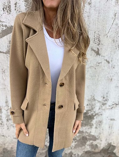  Γυναικεία Χειμωνιάτικα μπουφάν Παλτό Casual Jacket Διατηρείτε Ζεστό Άνετο Τσέπη Κουμπιά Μοντέρνα Καθημερινό Σκέτο ΕΞΩΤΕΡΙΚΟΥ ΧΩΡΟΥ Δρόμος Εξόδου Μονόπετο Κανονικό Πέτο με Μύτες Κανονικό Μακρυμάνικο