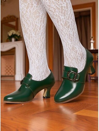  Sapatos de salto femininos retrô de couro sintético marrom – sapatos com fivela inspirados nos anos 1930 para roupas elegantes de escritório e trajes de estilo vintage