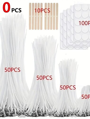 310-teiliges Dochtset für Stumpenkerzen – 1/3/6/8 Zoll große Dochte mit 10 Haltern und 100 Etiketten, rauchfreies Abbrennen, DIY-Kerzenherstellungszubehör für Heim und Handwerk