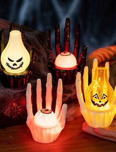  4 stücke halloween skelett geisterhand kerzenlicht led kürbislicht urlaub dekoration halloween party szene anordnung atmosphäre dekoration