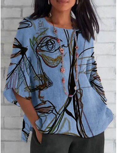  Per donna Camicia Astratto Quotidiano Casual Manica 3/4 Girocollo Top Regolari Quotidiano Ferie Stampato Bianco Blu Verde Estate Primavera Autunno