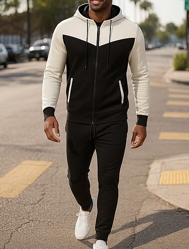  Per uomo Tuta da Ginnastica Pantaloni da Tuta Athleisure Manica Lunga Antivento Palestra Allenamento Corsa abbigliamento sportivo Abbigliamento sportivo Blocco di colori Bianco Verde militare Rosso