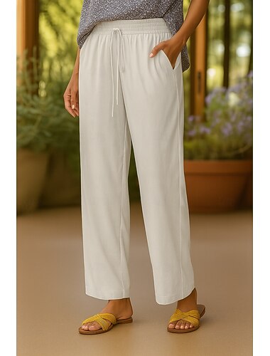  Per donna Pantaloni in cotone e lino Chinos Moda Essenziale Casual Lunghezza intera Vita Alta Semplice Coulisse Comodità All'aperto Elasticizzato Vacanza Streetwear Quotidiano Nero Cachi Beige Estate