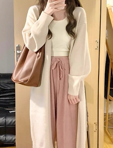  Per donna Felpa Cardigan Moda Streetwear Quotidiano Tinta unica A Coste Aperto davanti Lavorato a maglia Manica Lunga Top lunghi Maglia Ferie Uscire Weekend Cammello Grigio scuro Autunno Inverno