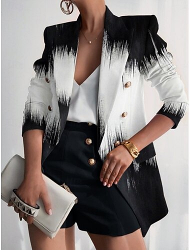  Dames Blazer Comfortabel Ademend Zak Knop Afdrukken Modieus Casual Vlinder Kantoor Straat Casual Alledaagse kleding Dubbele rij knopen Normaal Strijkijzer Normale pasvorm Lange mouw bovenkleding