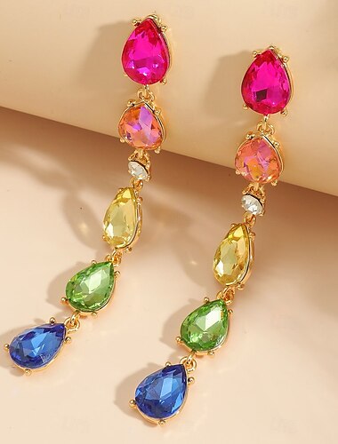  Boucles d'oreilles pendantes en cristal arc-en-ciel pour femmes - bijoux colorés en forme de larme pour les fêtes et les célébrations