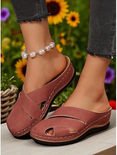  Dames muiltjes met kruisbandjes – instapsandalen van imitatieleer met comfortabele pasvorm voor casual gebruik, zomeruitjes en tuinfeesten