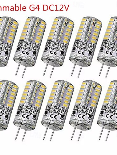  Lot de 10 ampoules LED G4 à intensité variable, 2 W, 3 W, 12 V CC, 3014 SMD, en silicone, blanc chaud, angle de 360 degrés