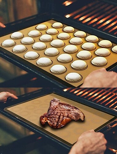  2-pack siliconen bakmat, antiaanbaklaag, herbruikbare bakplaat, hittebestendige ovenvoering van glasvezel, siliconen bakmat van voedingskwaliteit voor het bakken van brood, koekjes, macarons en deeg.