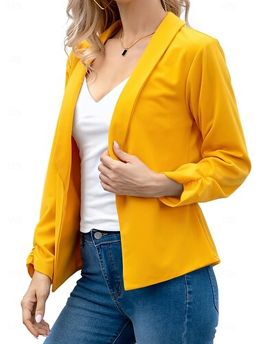  Dames Blazer Comfortabel Ademend Strakke pasvorm Modieus Modern Effen Werk Dagelijks Normaal Strijkijzer Normale pasvorm Lange mouw bovenkleding Licht Roze Zwart Wit Lente Herfst