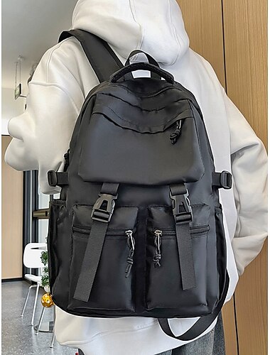  Waterdichte nylon rugzak voor heren – ruime, casual reisrugzak met meerdere zakken en gespriemen voor school, werk of buitengebruik
