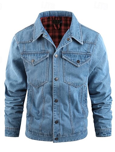  Men's Lightweight Jacket Casual Jacket Denim Jacket Vacation Daily Pocket Fall Winter Plain Fashion Classic Lapel Regular Black Brown Green Dark Blue Light Blue Jacket