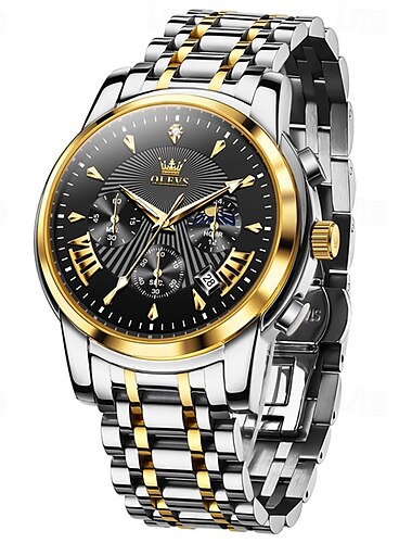  El nuevo reloj de negocios para hombre de la marca Olevs, luminoso, resistente al agua, con cronógrafo de fase lunar, multifuncional, de cuarzo, de moda, reloj de pulsera deportivo informal para