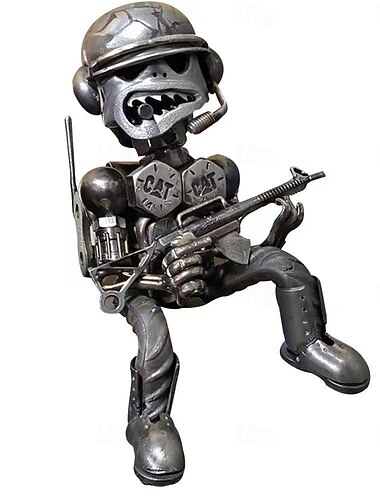  Halloweenská pryskyřičná figurka kostry s kulometem, sci-fi socha mimozemského robota s Gatlingovým kulometem, strašidelná pryskyřičná dekorace pro domácnost, kancelář nebo na párty.