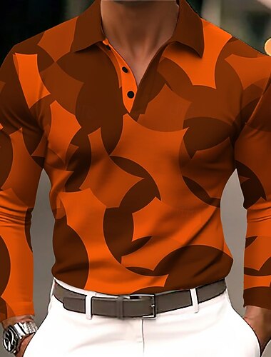  Herren Geometrisch Polo Langarm Polo-Shirts Revers Lässig Athleisure Alltagskleidung 3D-Druck Knöpfe Frühling Herbst Winter Blau Purpur Orange