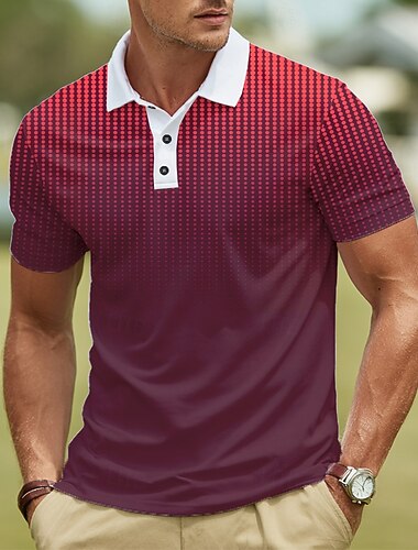  Herren Abstrakt Geometrisch Polo Kurzarm Polo-Shirts Revers Business-Casual Geschäft Athleisure 3D-Druck Knöpfe Sommer Rote Dunkelmarine Blau