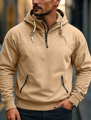  Pánské Kapuce Mikina se zipem na čtvrtletí Taktická mikina s kapucí Černá Námořnická modř Velbloudí Trávová zelená Kapuce Bez vzoru Slátanina Sporty a outdoor Ležérní Denní Šik ven Chladný Sportovn