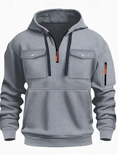  Herren Kapuzensweatshirt Viertelreißverschluss Kapuzensweatshirt Schwarz Weiß Wein Armeegrün Rote Mit Kapuze Einfach Tasche Viertel Postleitzahl Sport & Outdoor Täglich Ferien Polyester Streetwear