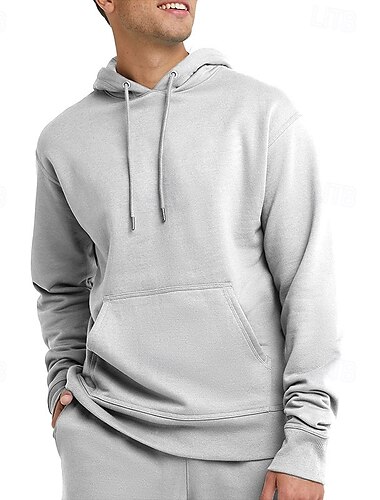  Men's Hoodie Gray Hooded Plain Pocket Sports & Outdoor Daily Holiday Polyester Streetwear Basic Casual Spring Fall Clothing Apparel Hoodies Sweatshirts